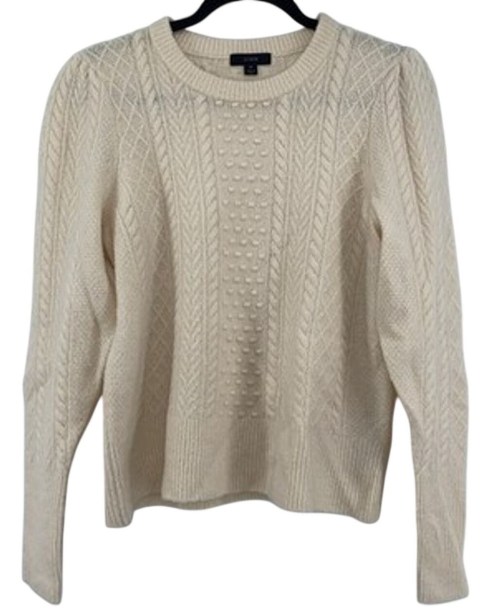 J.Crew Cream Cable Knit Sweater - M - Merino Alpaca Popcorn Re-Imagined Preppy